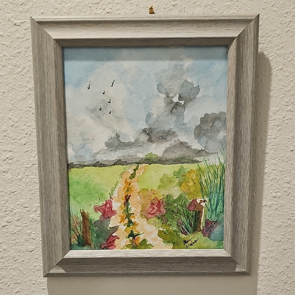 Gray and Green Landscape Painting Art